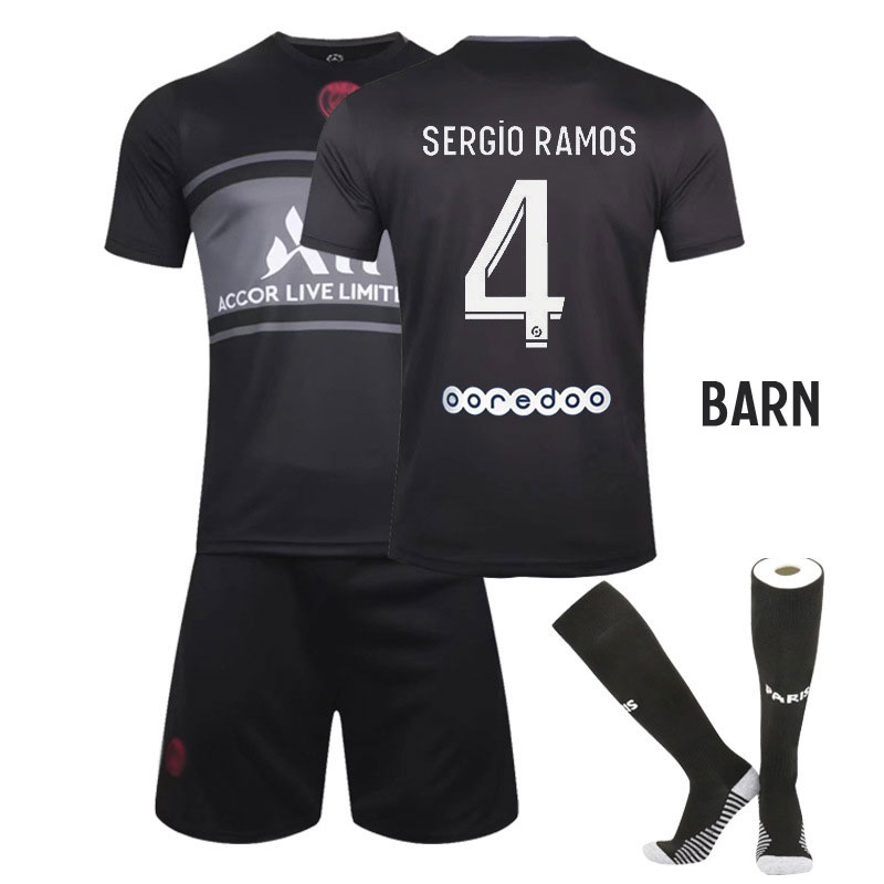 Sergio Ramos 4 PSG Paris Saint-Germain Tredjedraktsett Barn 2021-22 Kortermet (+ Korte bukser)