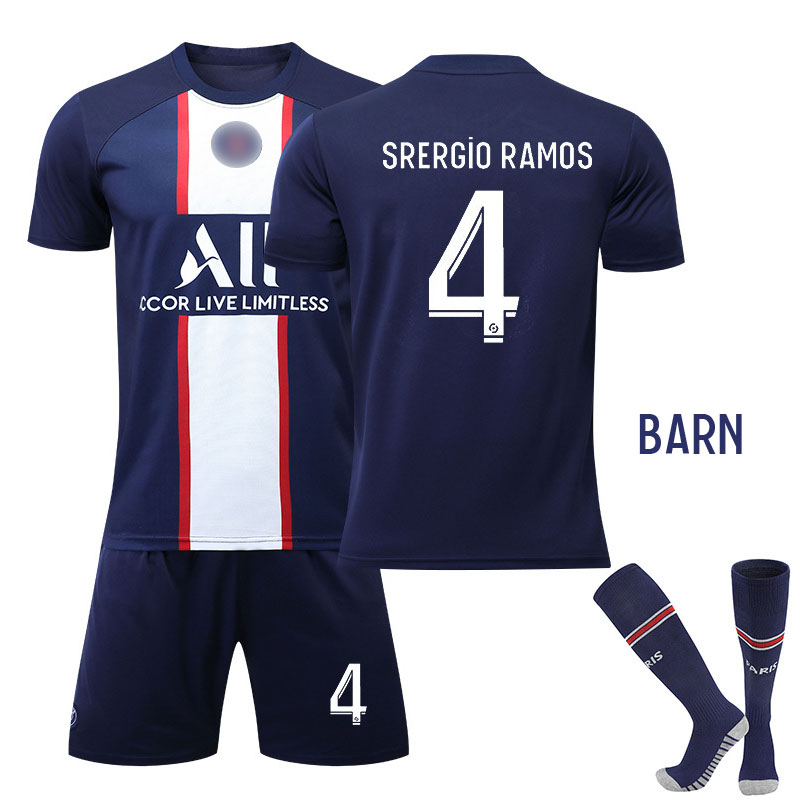Sergio Ramos 4 Paris Saint-Germain Hjemmedrakt Barn 2022/23 PSG Navy Kortermet + Korte bukser