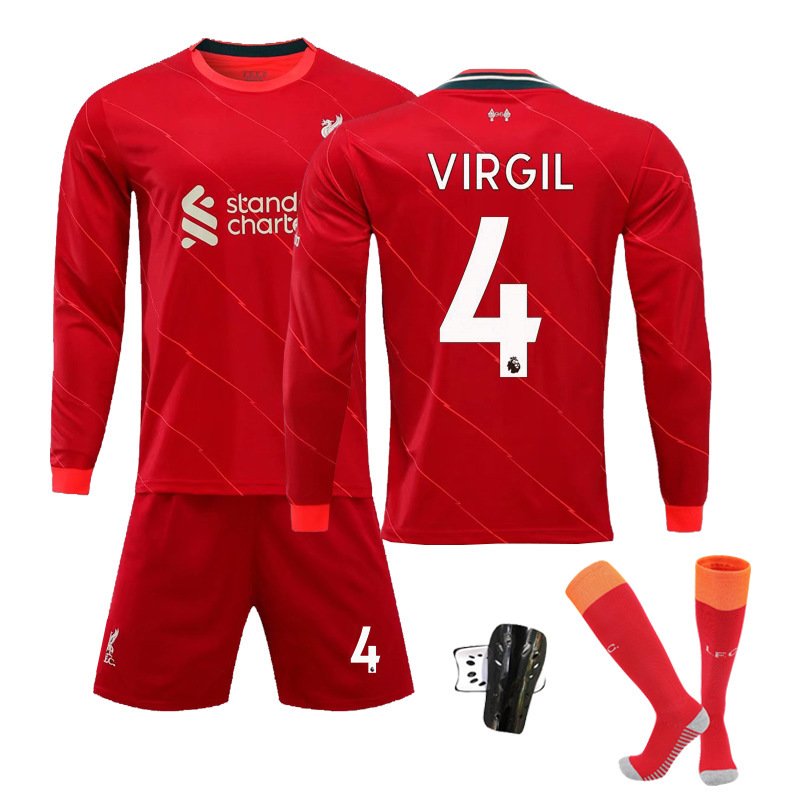 VIRGIL 4 Liverpool FC Hjemmedrakt 2021-2022 Langermet Herre + Korte bukser