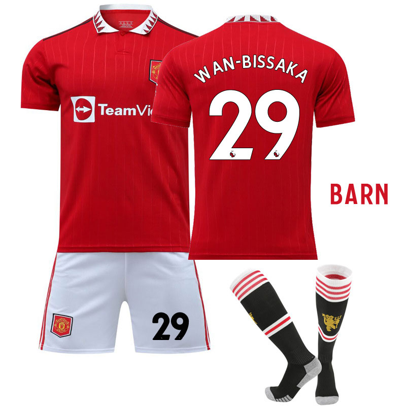 Wan-Bissaka 29 Manchester United Hjemmedraktsett til barn 2022-23 Kortermet + Korte bukser
