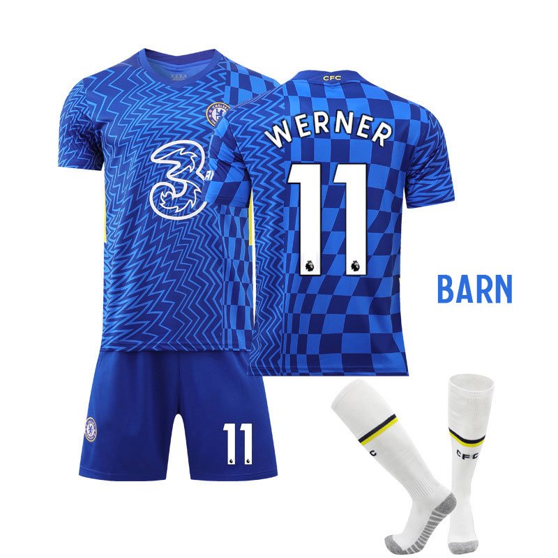 Werner 11 Chelsea Hjemmedraktsett Barn 2021-2022 Kortermet + Korte bukser
