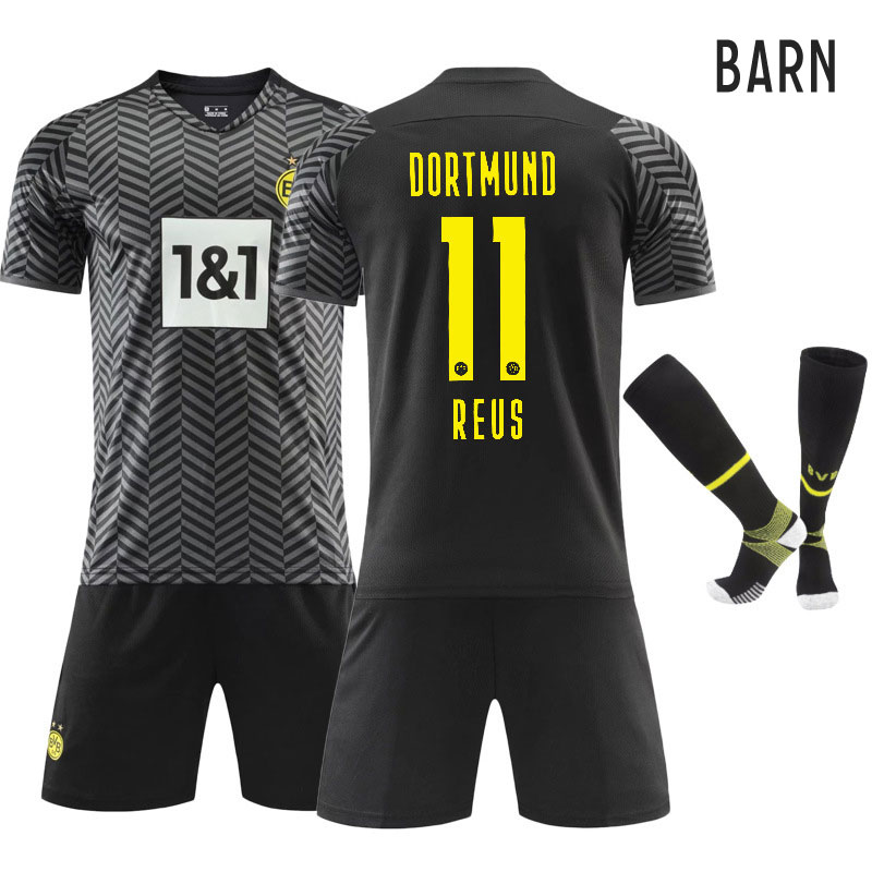 Barn BVB Borussia Dortmund Bortedrakt 2021-2022 Sort Grå Kortermet + Korte bukser Reus 11
