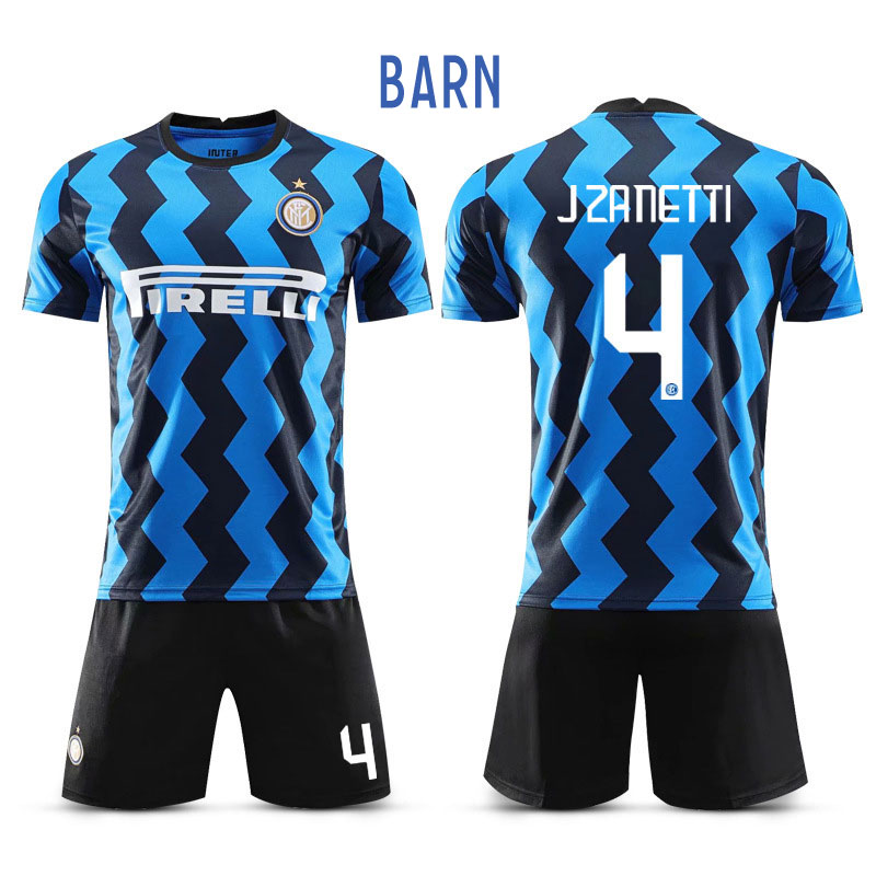 Barn Fotballdrakter Inter Milan Hjemmedrakt 2020-2021 Kortermet + Korte bukser J Zanetti 4