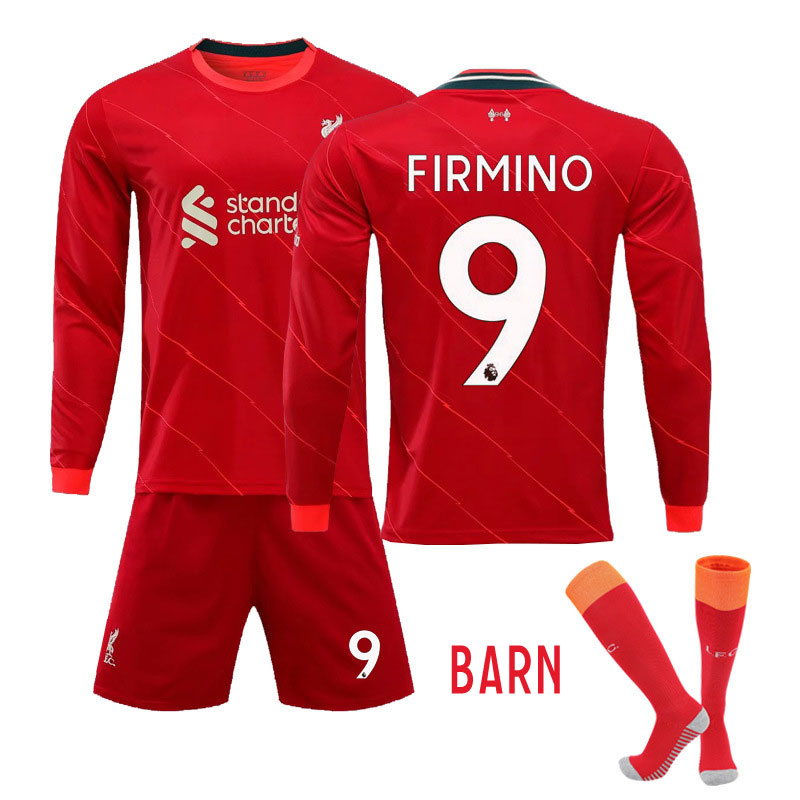 Firmino 9 Liverpool 202122 Hjemmedrakt Barn Rød Langermet + Korte bukser