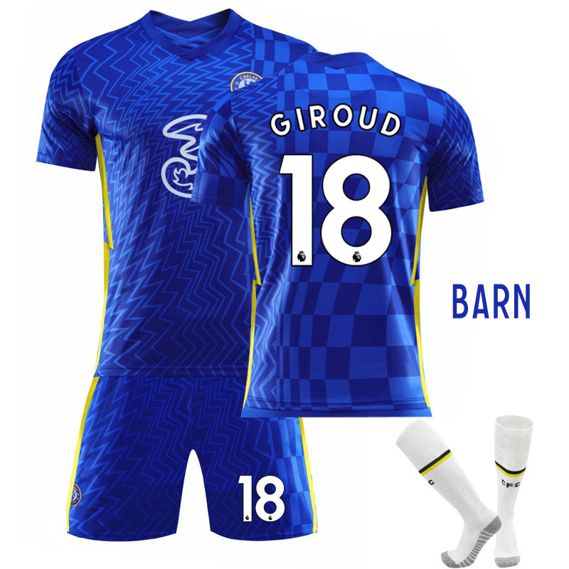 GIROUD 18 Chelsea Hjemmedraktsett Barn 2021-2022 Kortermet + Korte bukser