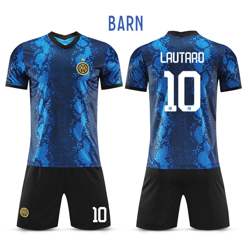 Lautaro 10 Inter Milan Hjemmedrakt 2021-2022 Barn Kortermet Blå + Korte bukser Sort