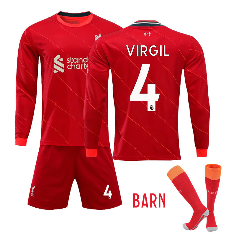 Liverpool 2021/22 Hjemmedrakt Barn Rød Langermet + Korte bukser VIRGIL 4