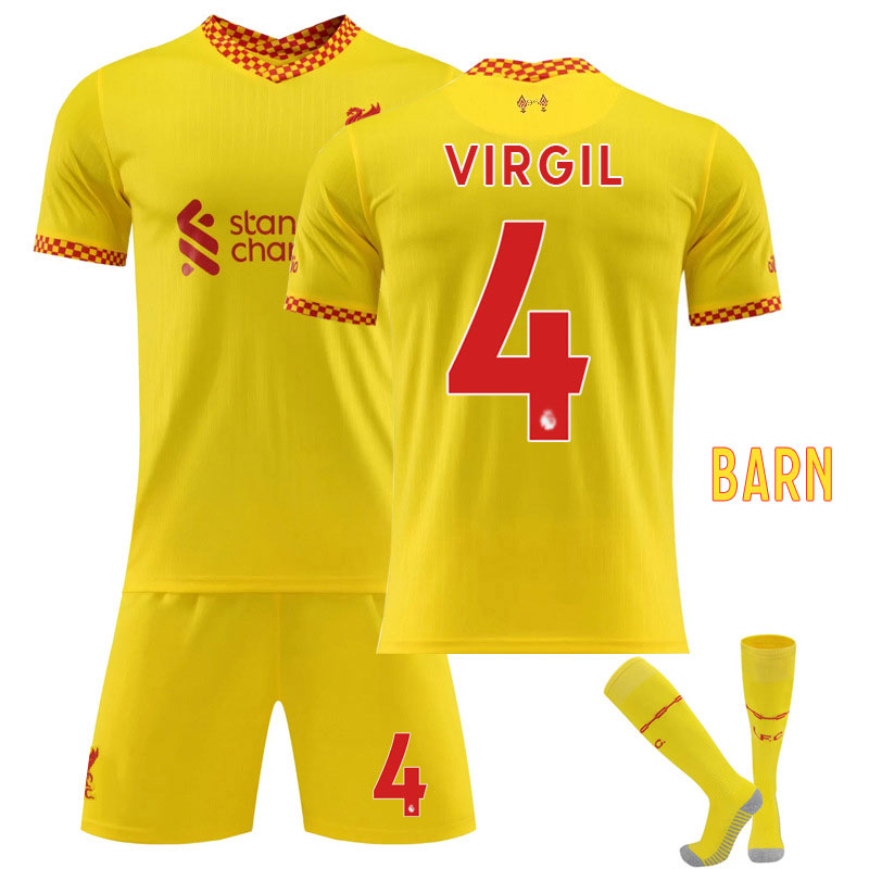 Liverpool VIRGIL 4 Tredjedraktsett 2021/22 Barn Fotballdrakter Gul