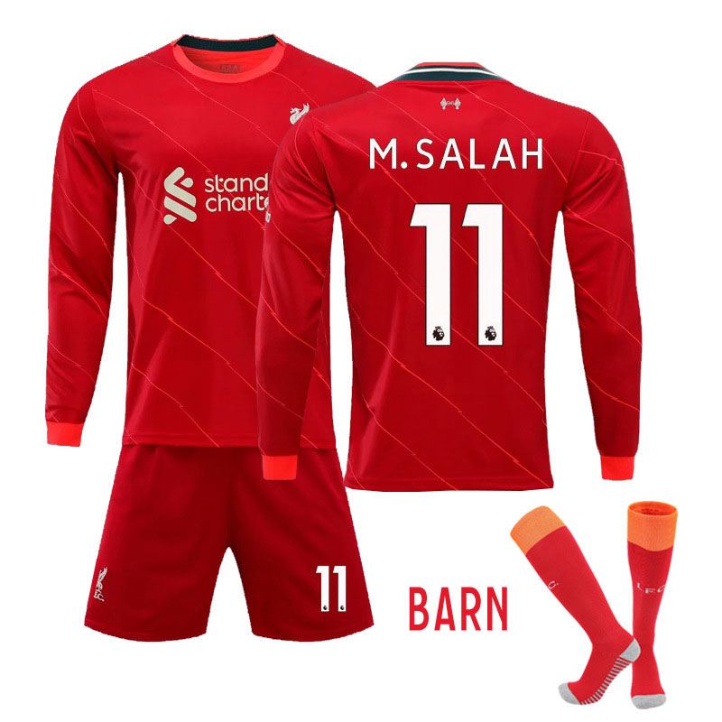 M.SALAH 11 Liverpool 2021/22 Hjemmedrakt Rød Langermet + Korte bukser Barn