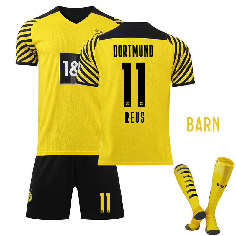 Marco Reus 11 Borussia Dortmund Hjemmedrakt Barn 2021-22 Gul Kortermet + Sort Korte bukser