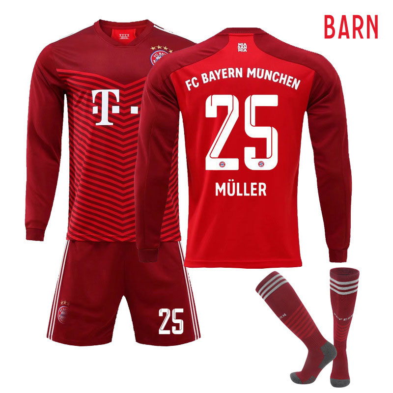 Müller 25 FC Bayern München Hjemmedrakt 2021-2022 Barn Rød Langermet + Korte bukser