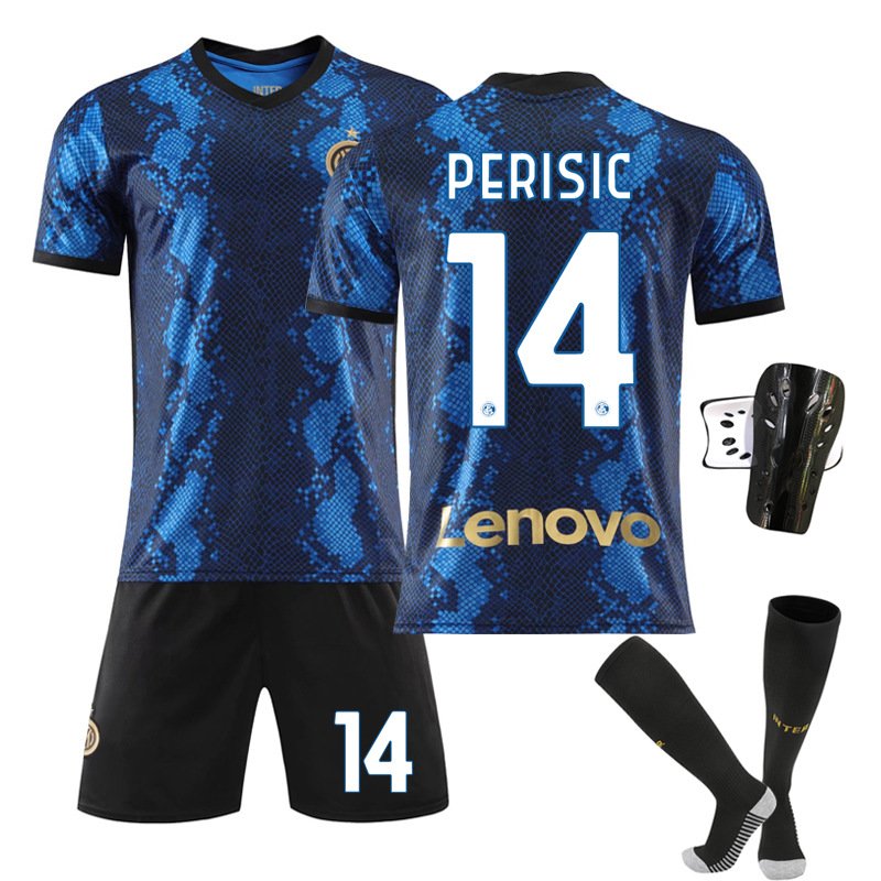 PERISIC 14 Inter Milan Hjemmedrakt 2021-2022 Herre Kortermet Blå + Korte bukser Sort