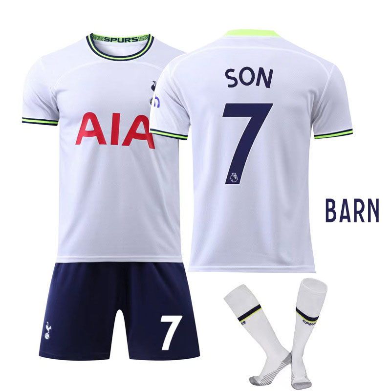 SON 7 Tottenham Hotspur 2022-2023 Hjemmedraktsett Barn Hvit Kortermet + Navy Korte bukser