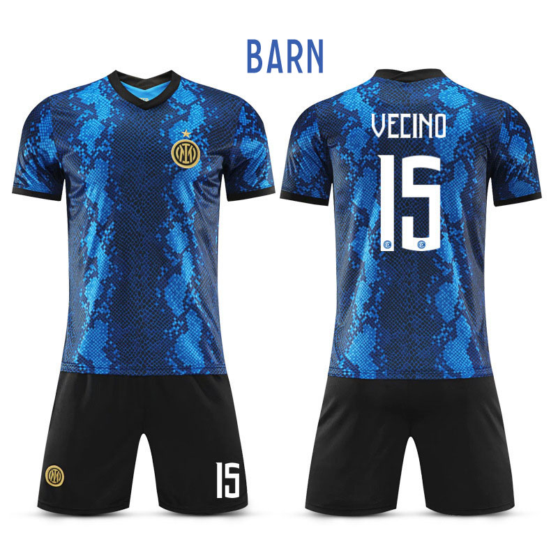 VECINO 15 Inter Milan Hjemmedrakt 2021-2022 Barn Kortermet Blå + Korte bukser Sort