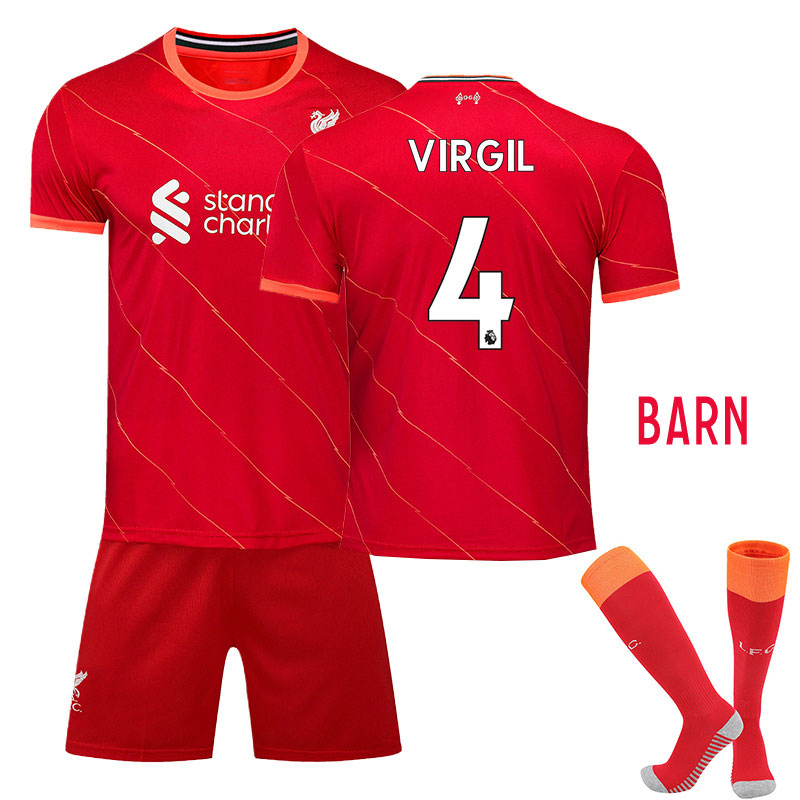 VIRGIL 4 Fotballdrakter Liverpool 2021-22 Barn Hjemmedrakt Rød Kortermet + Korte bukser