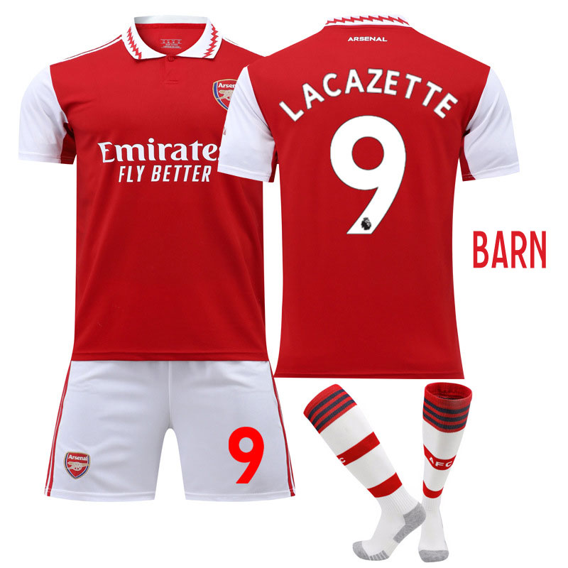 Barn Arsenal FC Hjemmedrakt 2022/23 Rød Kortermet + Hvit Korte bukser Lacazette #9