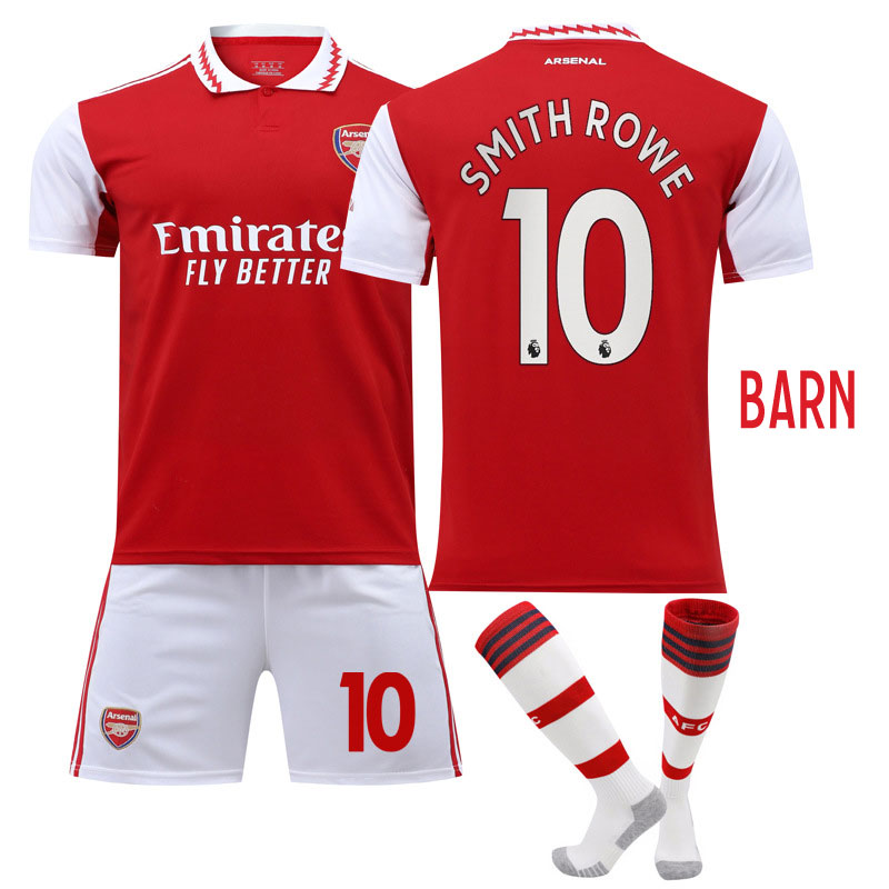 Barn Arsenal FC Hjemmedrakt 202223 Rød Kortermet + Hvit Korte bukser Smith Rowe 10