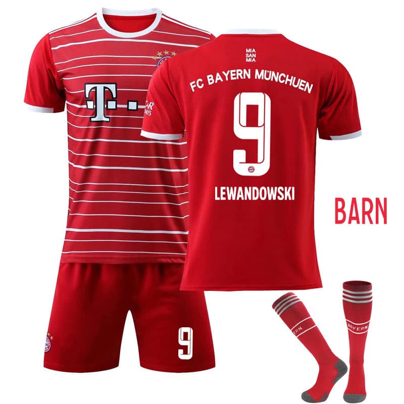 Barn Fotballdrakter FC Bayern München 2022/23 Hjemme Draktsett Rød Lewandowski 9