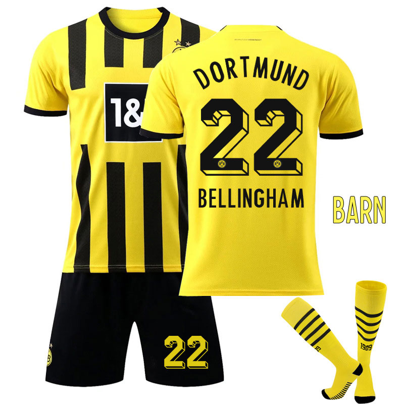 Bellingham 22 Borussia Dortmund Hjemmedrakt 2022-2023 Kortermet Gul Barn