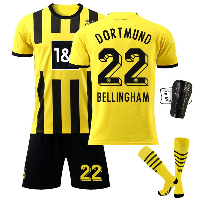Bellingham 22 Dortmund Hjemmedrakt 2022-2023 Gul Kortermet + Sort Korte bukser Herre