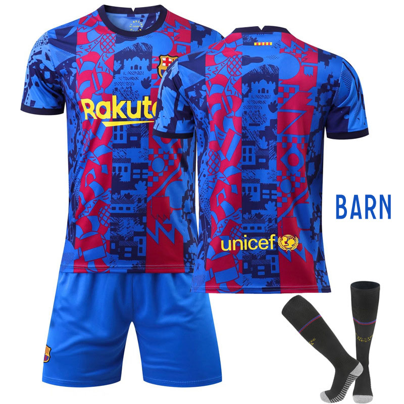 Billige Fotballdrakter FC Barcelona Blå Rose Tredjedrakt Trøye 2021-22 Skjorter T-skjorte Barn