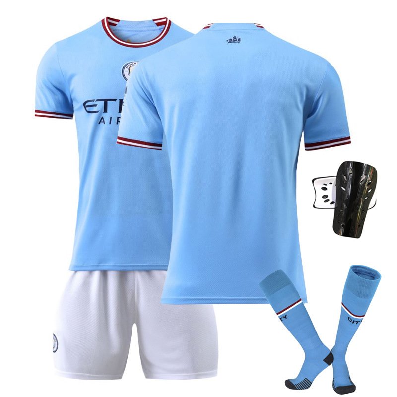 Billige Fotballdrakter Manchester City Hjemmedrakt 202223 Herre Blå Kortermet + Hvit Korte bukser