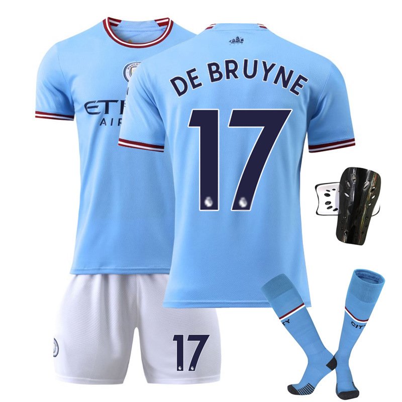 De Bruyne #17 Manchester City Hjemmedrakt 202223 Herre Blå Kortermet + Hvit Korte bukser