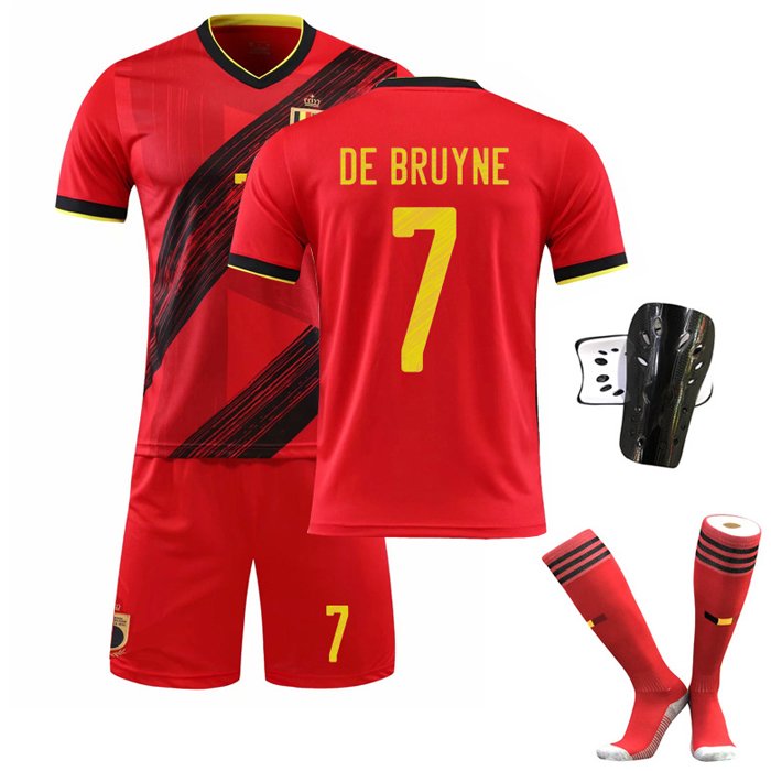 De Bruyne 7 Belgia Hjemmedrakt EURO 2020 Rød Kortermet + Korte bukser