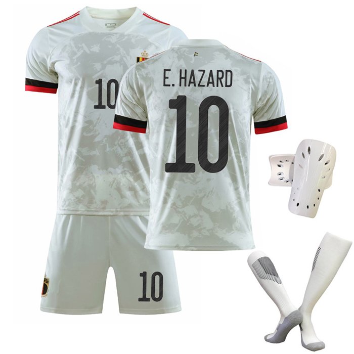 E.Hazard 10 Belgia Bortedrakt EM 2020 Hvit Grå Kortermet + Korte bukser