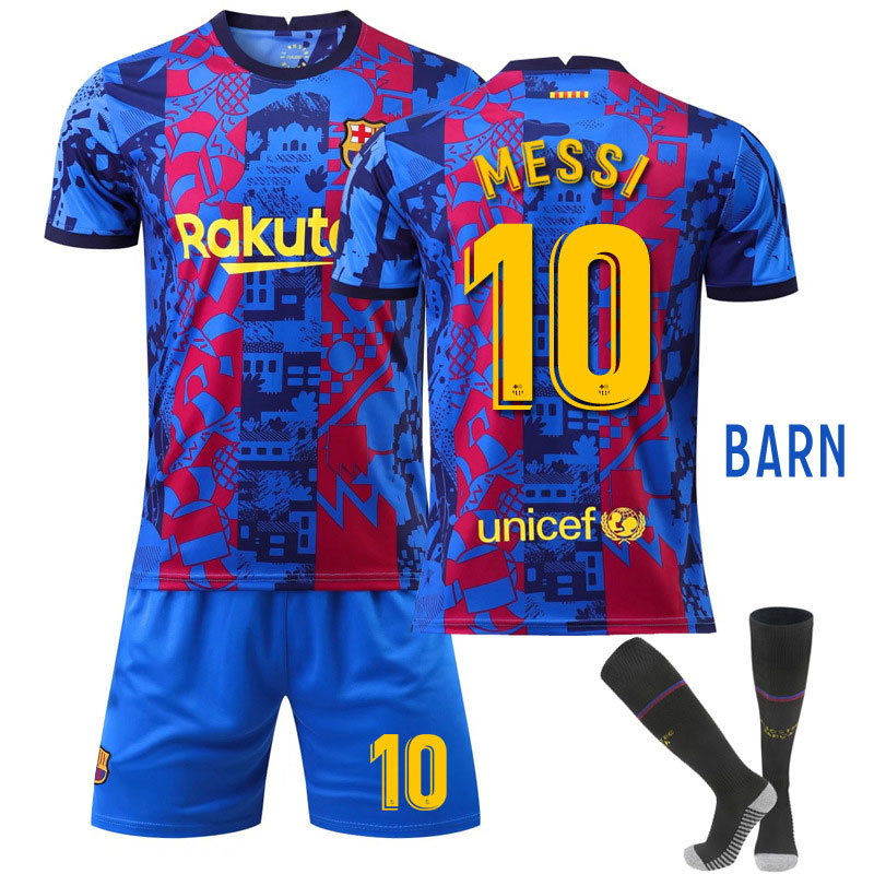 FC Barcelona Blå Rose Tredjedrakt Drakt Trøye 2021-22 Skjorter T-skjorte MESSI 10