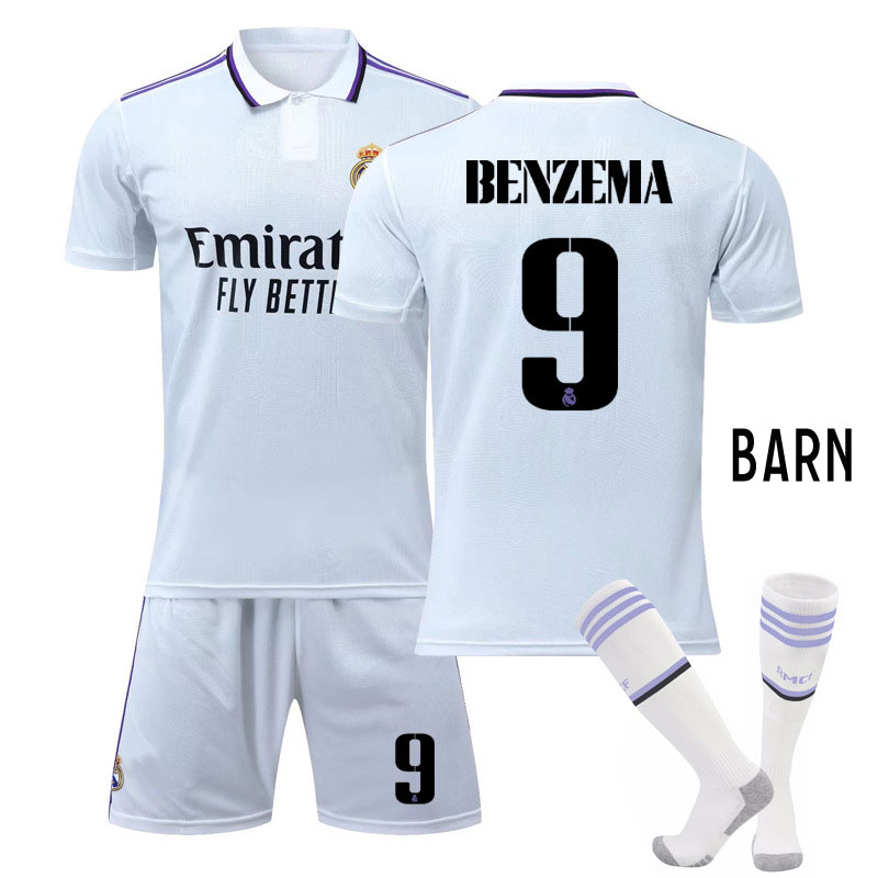 Fotballdrakter Barn Real Madrid 2022-2023 Hjemme Draktsett Hvit Benzema #9