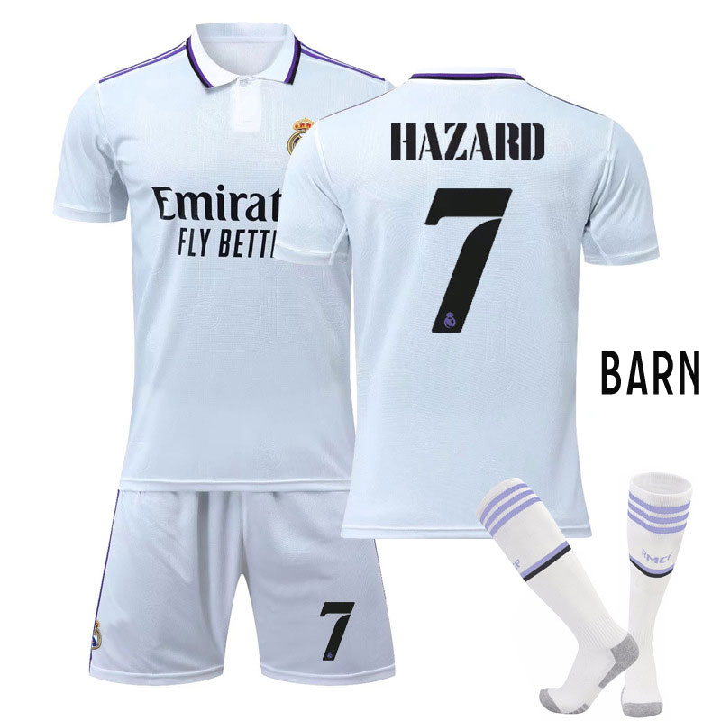 Fotballdrakter Barn Real Madrid 2022-2023 Hjemme Draktsett Hvit Hazard 7