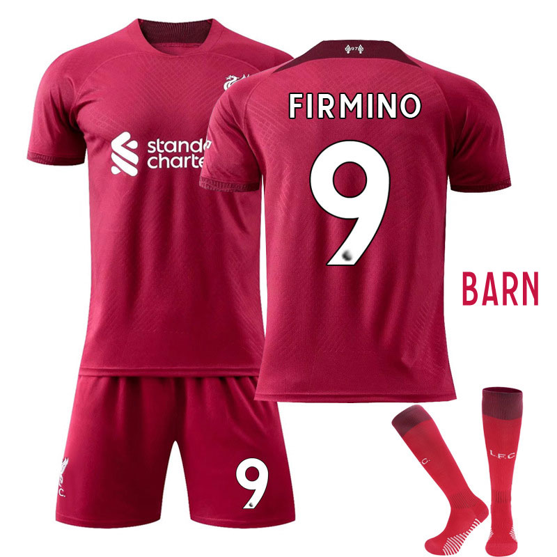 Fotballdrakter Liverpool 2022-23 Barn Hjemmedrakt Burgunder Kortermet + Korte bukser Firmino 9