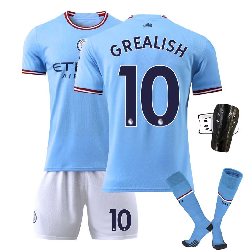 GREALISH #10 Manchester City Hjemmedrakt 202223 Herre Blå Kortermet + Hvit Korte bukser
