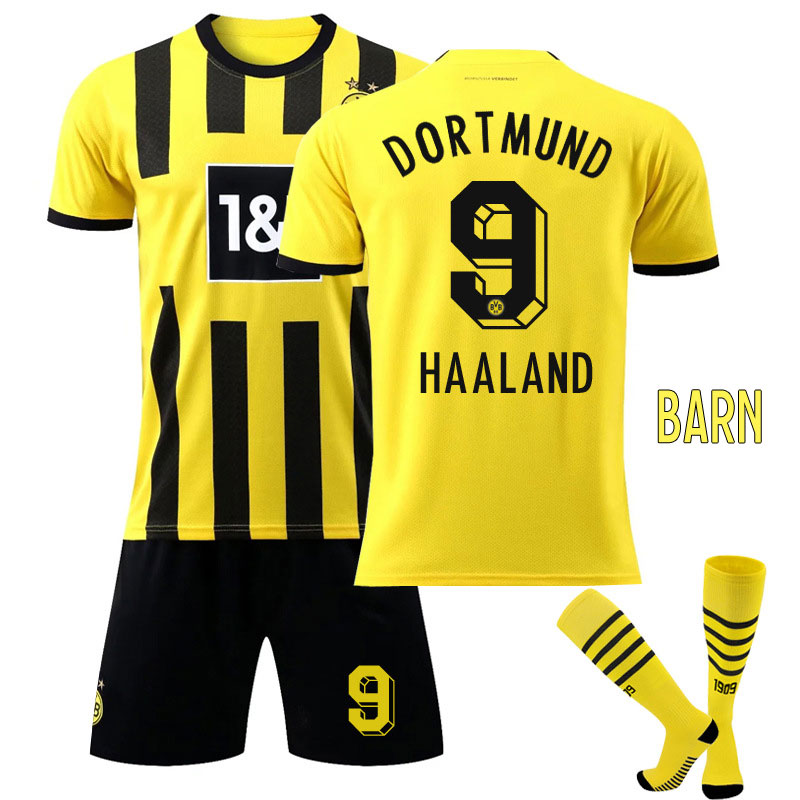 Haaland #9 Borussia Dortmund Hjemmedrakt Barn 2022-2023 Kortermet Gul