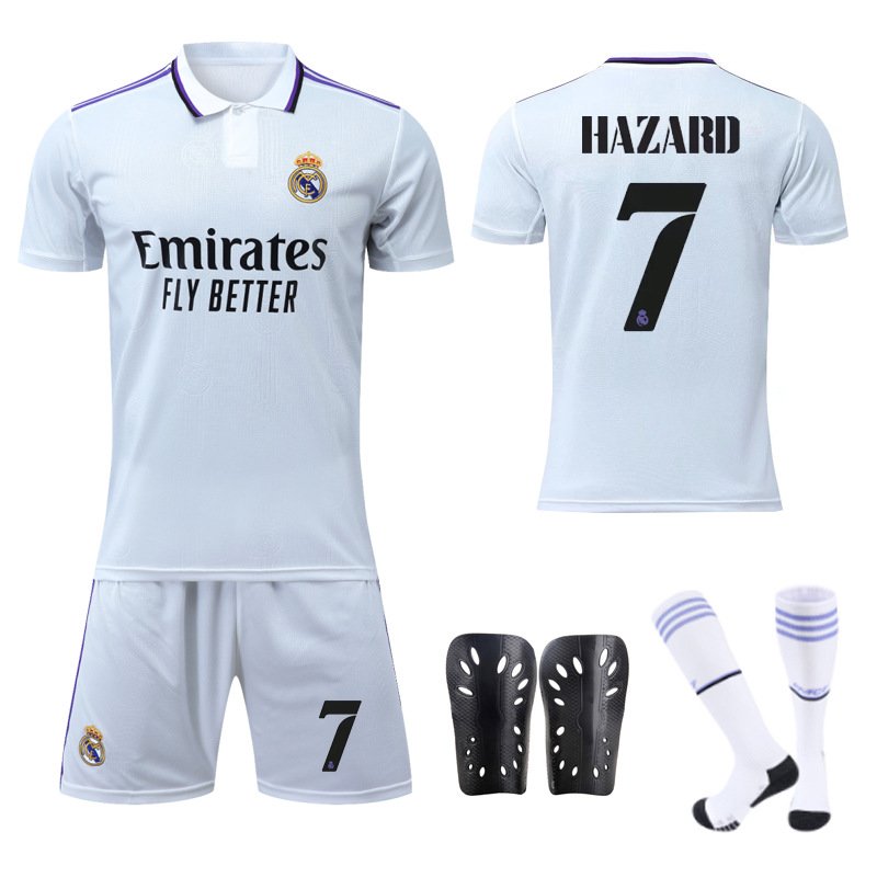Hazard 7 Real Madrid Hjemmedrakt 2022-2023 Hvit Lilla Kortermet + Korte bukser