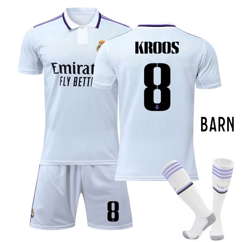 KROOS #8 Real Madrid 2022-2023 Hjemme Draktsett Hvit Fotballdrakter Barn