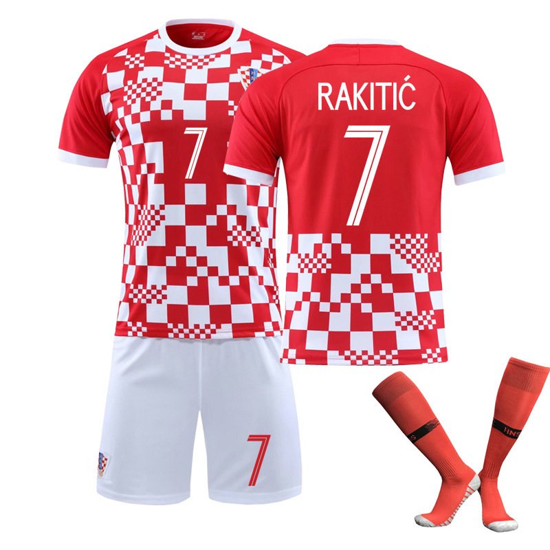 Kroatia Hjemmedrakt 2022/23 Hvit Rød Kortermet + Hvit Korte bukser Rakitić #7