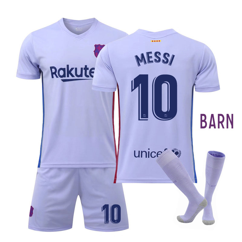 MESSI #10 FC Barcelona Bortedrakt 2021-22 Kortermet + Korte bukser Barn