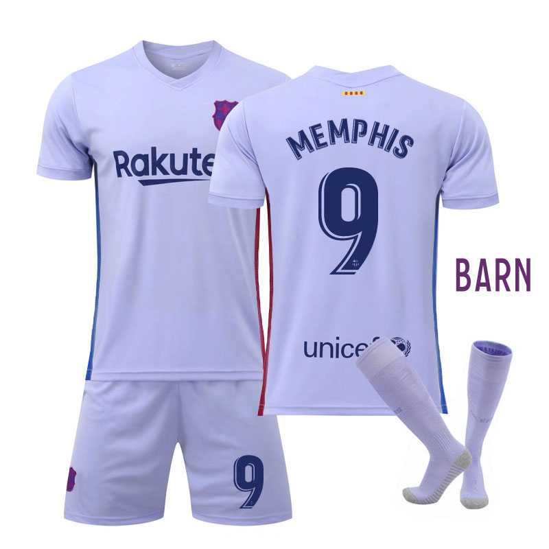 Memphis #9 FC Barcelona Bortedrakt 2021-22 Kortermet + Korte bukser Barn