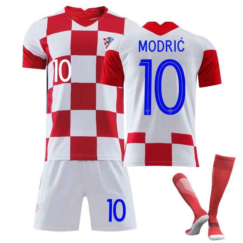 Modrić #10 Kroatia Hjemmedrakt EM 2021 Hvit Rød Kortermet + Hvit Korte bukser