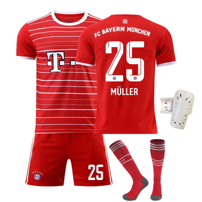 Müller #25 FC Bayern München Hjemmedrakt 2022/23 Herre Rød Kortermet + Korte bukser