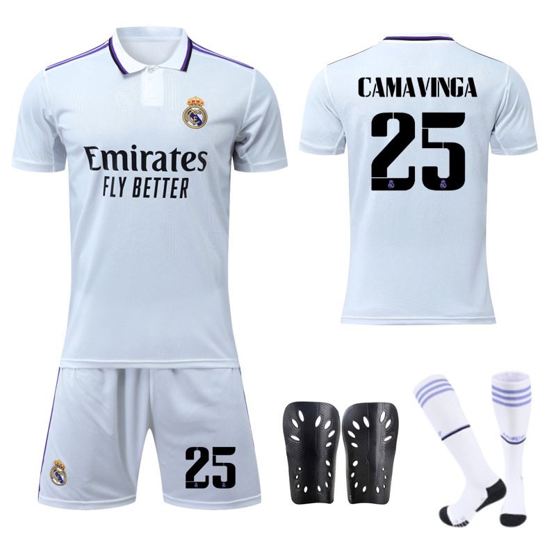 Real Madrid Draktsett Hjemme 2022-2023 Hvit Lilla Fotballdrakter Camavinga #25