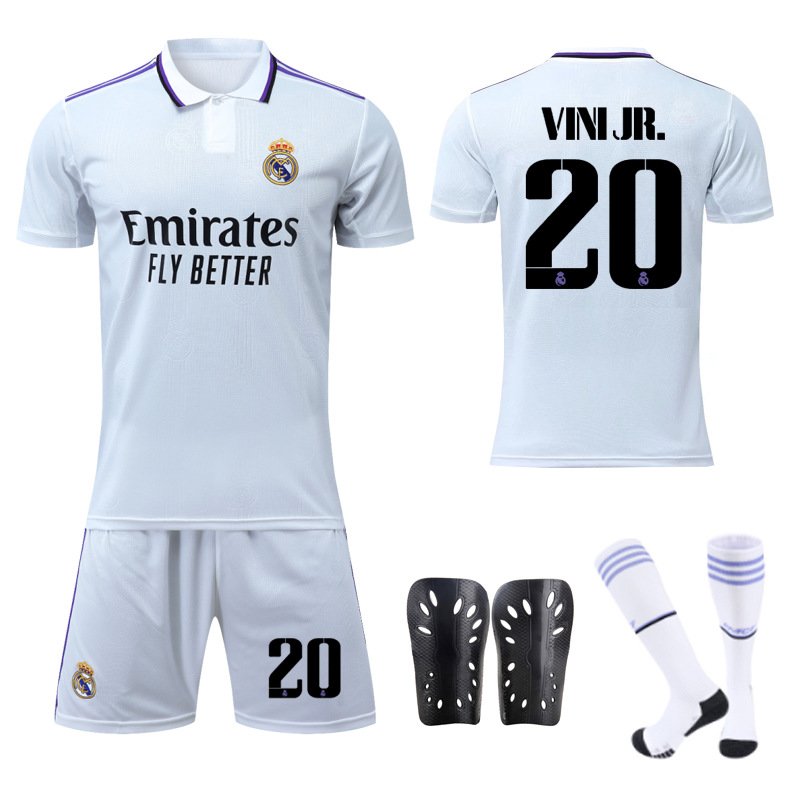 Real Madrid Draktsett Hjemme 2022-2023 Hvit Lilla Fotballdrakter Vini JR. #20