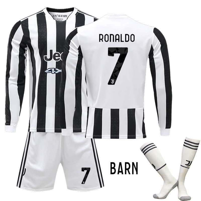Ronaldo #7 Juventus 202122 Barn Hjemmedrakt Hvit Langermet + Korte bukser