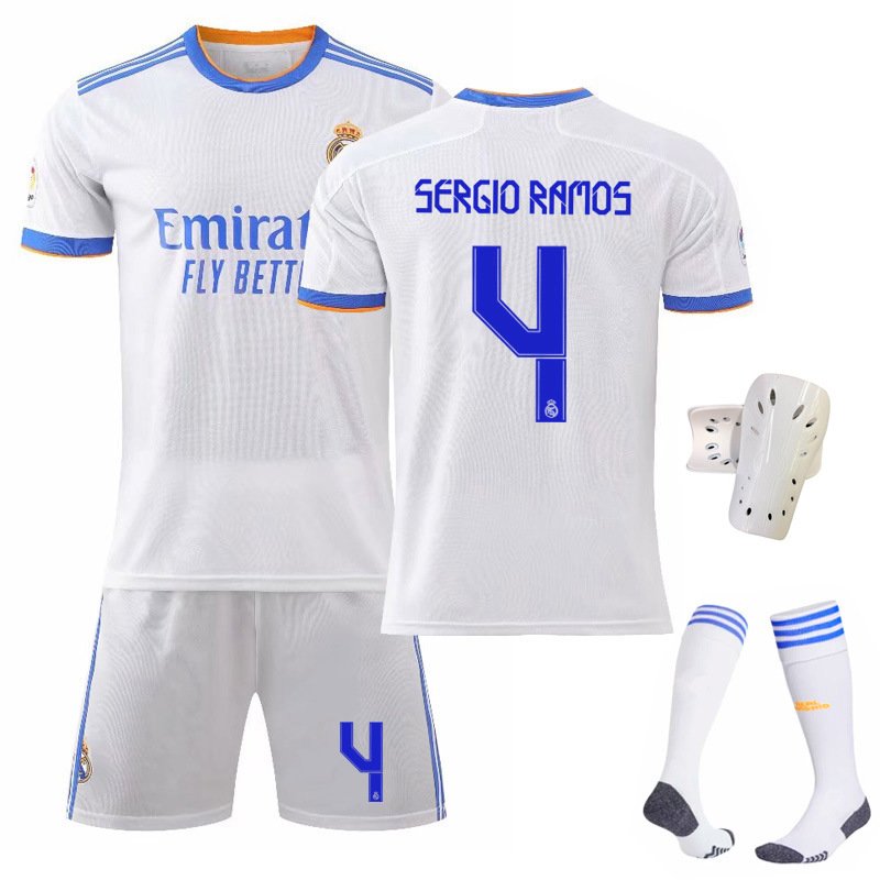 SERGIO RAMOS 4 Real Madrid Hjemmedrakt 202122 Herre Hvit Kortermet + Korte bukser