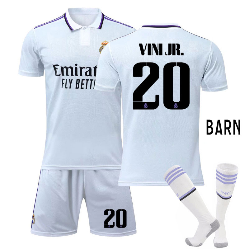 Vini JR. #20 Real Madrid 2022-2023 Hjemme Draktsett Hvit Fotballdrakter Barn