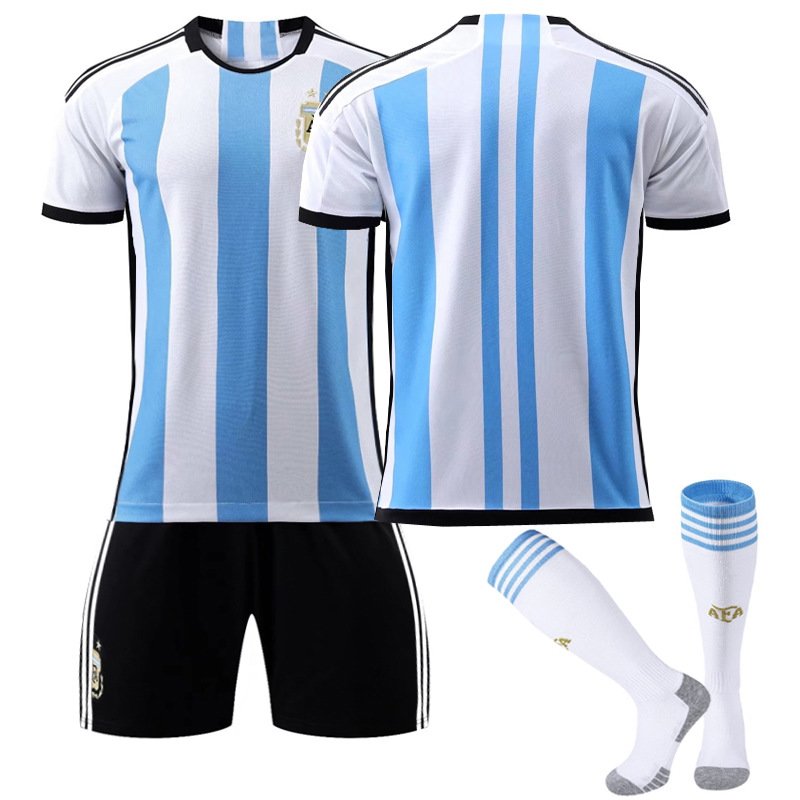Billige Fotballdrakter Argentina Hjemmedrakt FIFA VM 2022 Hvit Blå Kortermet + Sort Korte bukser