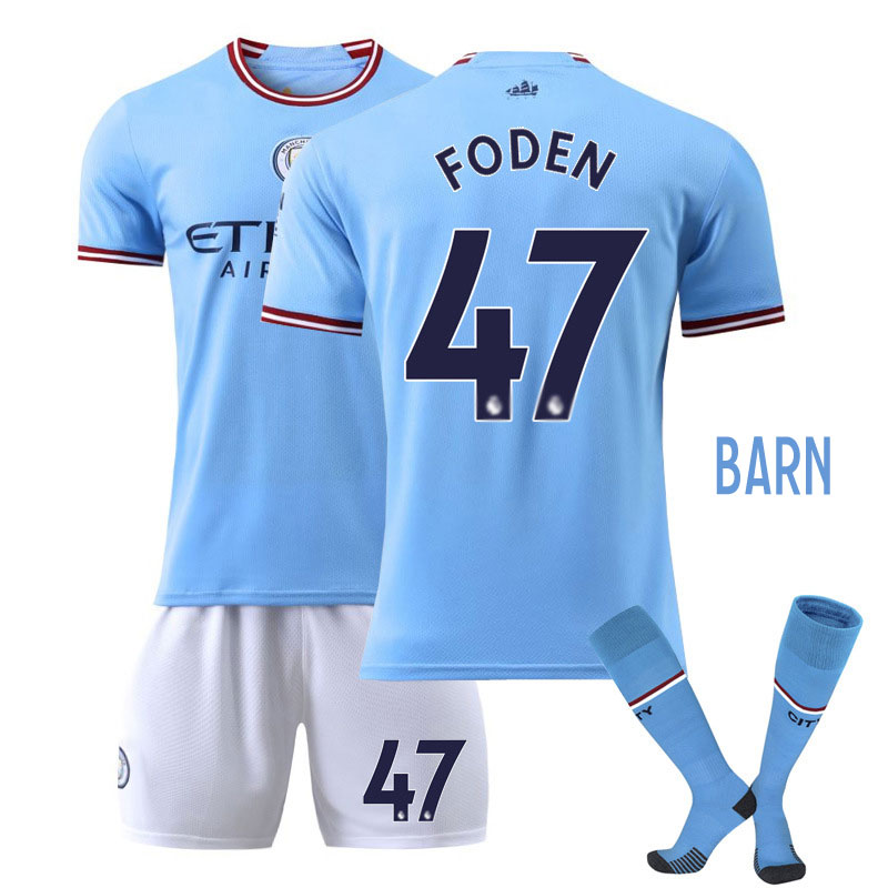 Foden 47 Manchester City Hjemmedrakt 2022-2023 Blå Hvit draktsett Barn