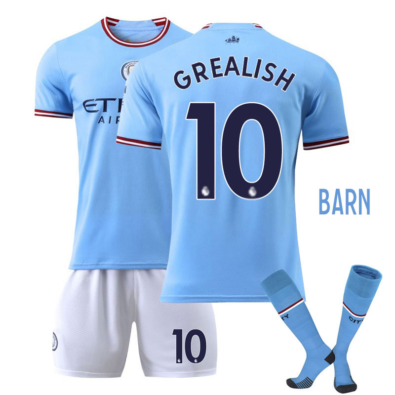 GREALISH 10 Manchester City Hjemmedrakt 2022-2023 Blå Hvit draktsett Barn